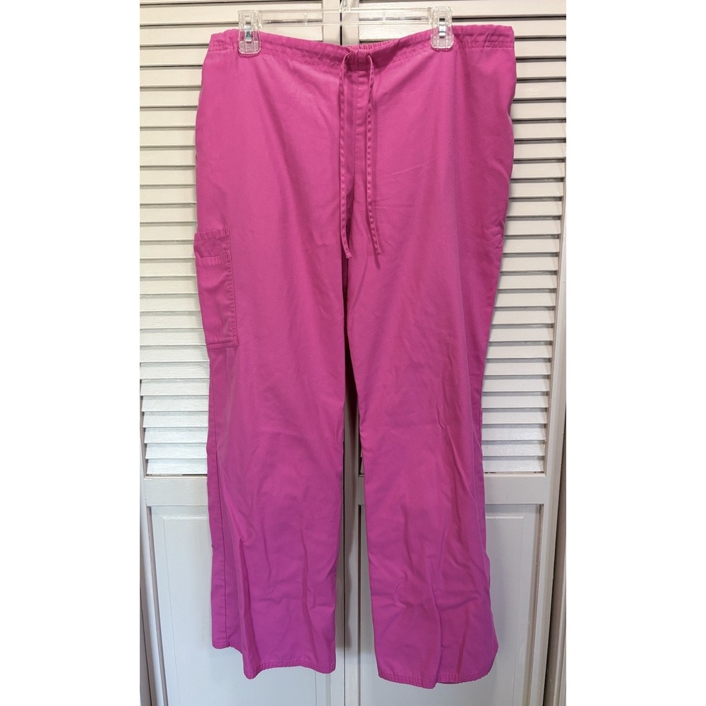 SB Scrubs Pink‎ Drawstring/Elastic Waist High Rise Scrub Pants Pockets Straight